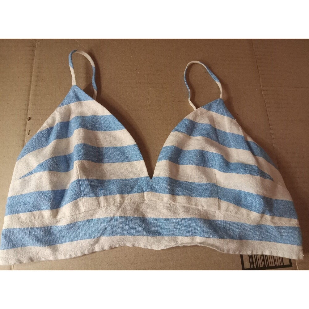 Medium Women's Beach Bungalow Linen Bralette Tank A New Day Pink/Berry Striped